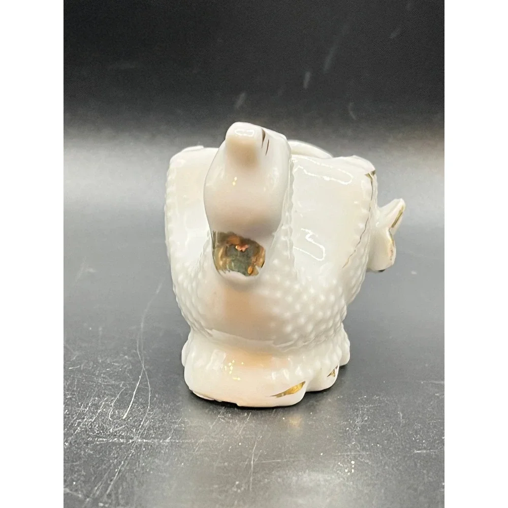 Vtg White Small Hobnail Ceramic Swan Planter Trinket Dish Gold Trim Japan 2x2.5